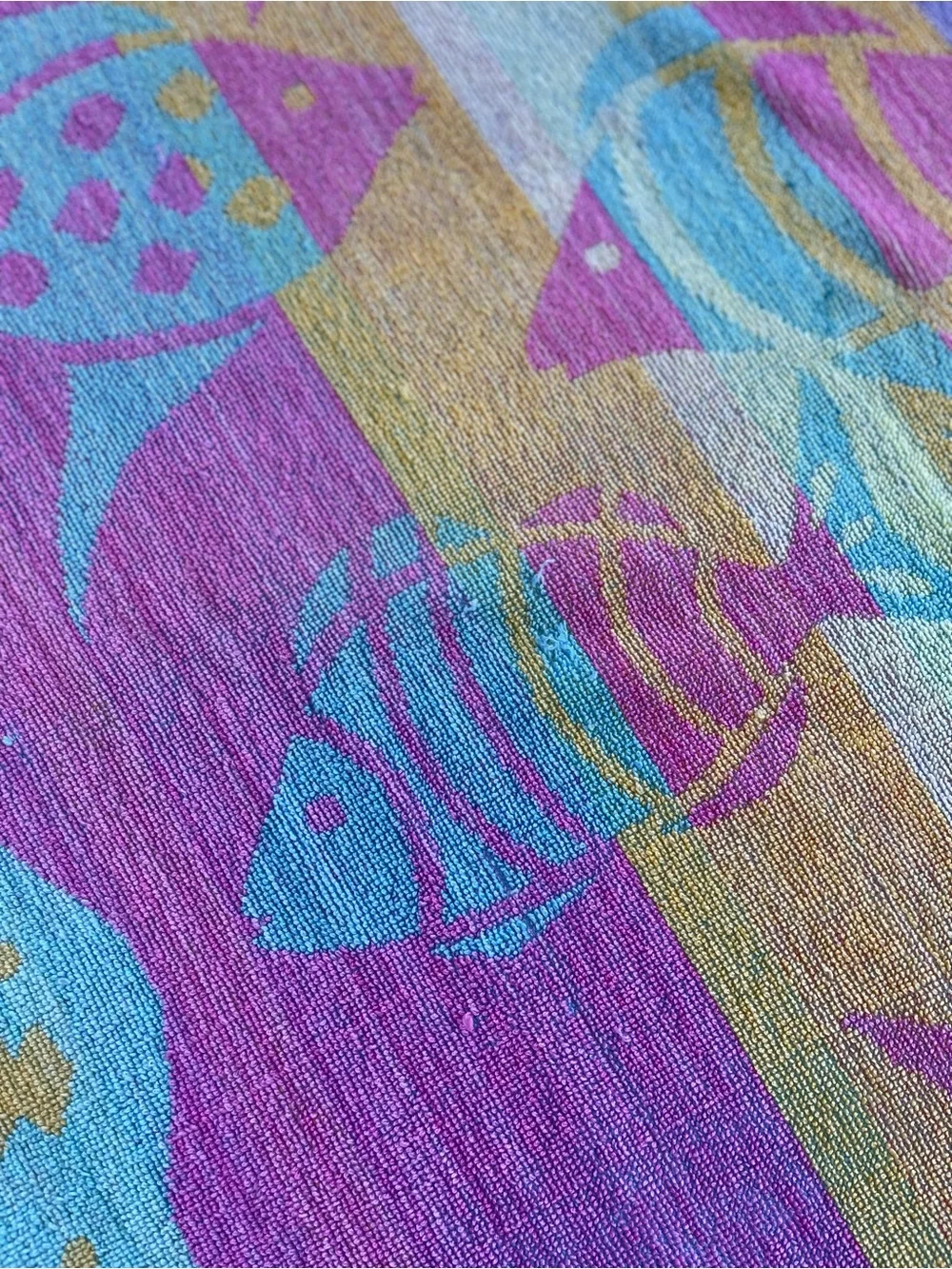 Vintage Davidson Cotton Company Terry Rainbow Fish Beach Towel Reversible